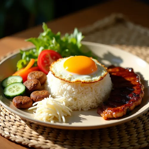 Rice Bowl with Fried Egg and Grilled Meat