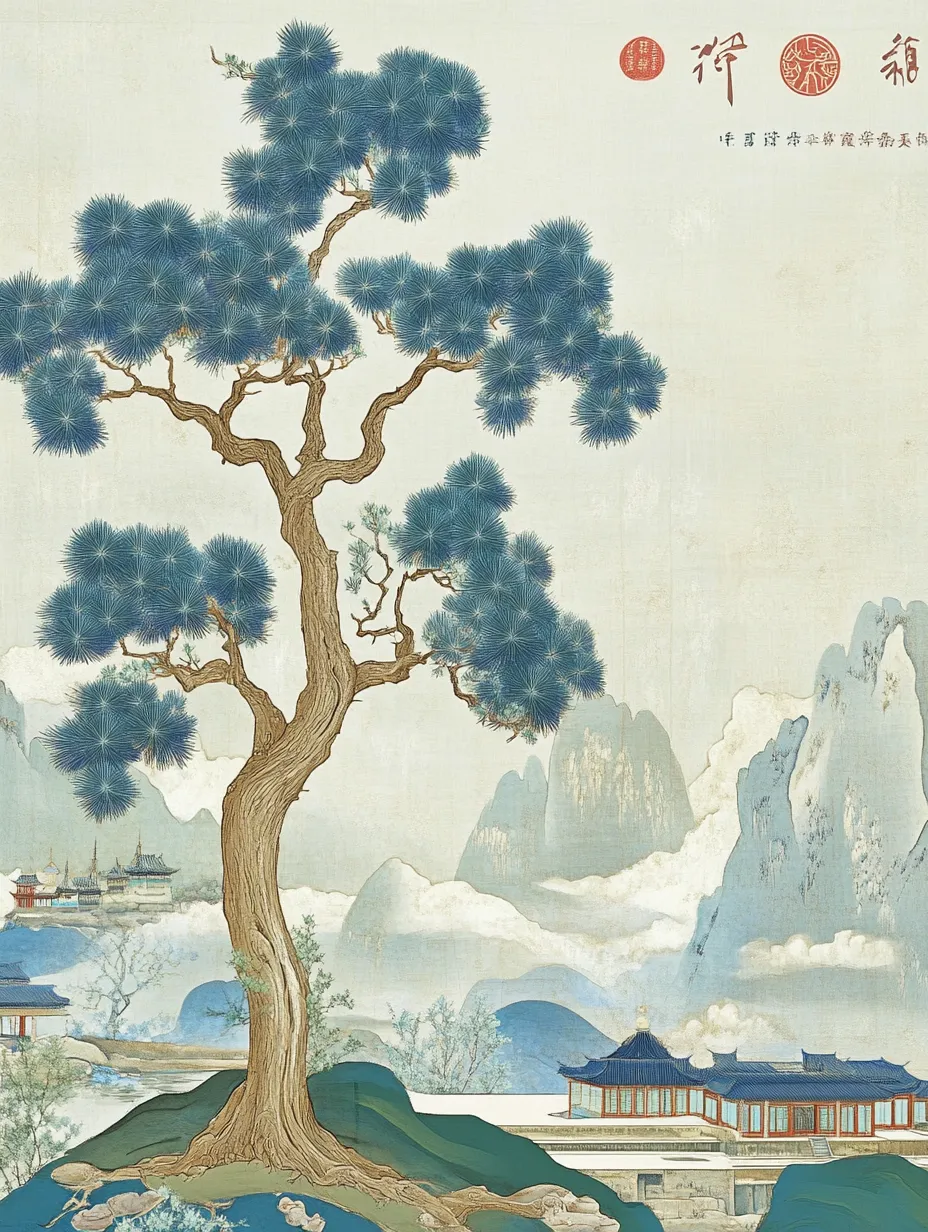 Chinese Pine in Traditional Landscape AI Image Generated by iCreat AI ...